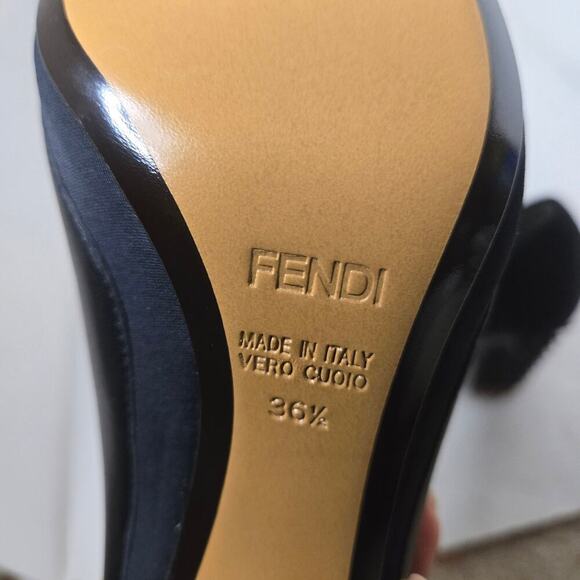 Fendi Black Leather and Neoprene Polifonia Court Studded Heel Pumps Size 36.5 - Picture 8 of 8